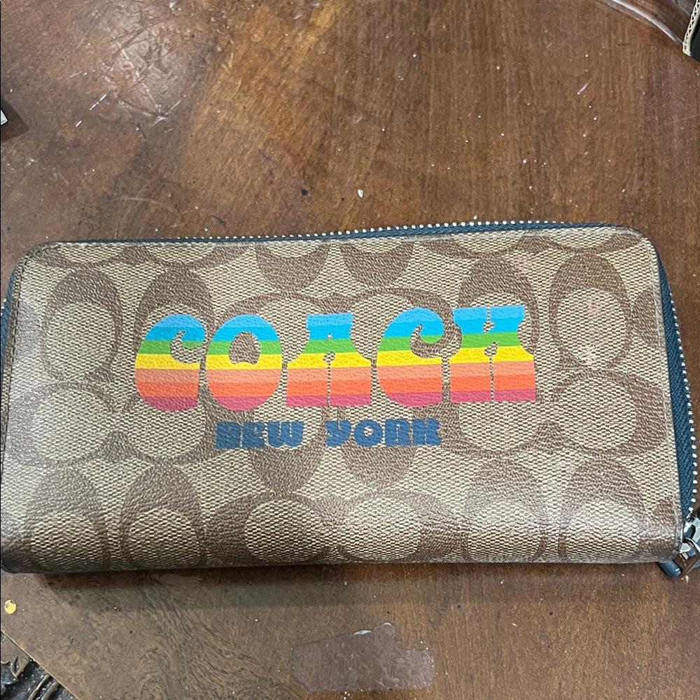 Coach Brown Wallet with Colorful Logo